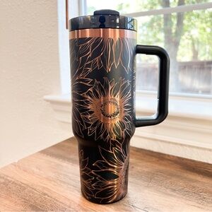 NEW Black and Copper 40oz Generic Tumbler Custom Laser Engraved Sunflowers 🌻